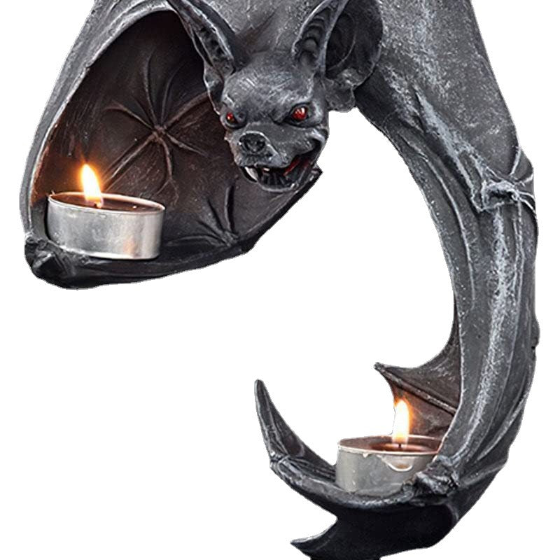 Bat Wall Tealight Holder Halloween Candlestick Bat Statue Garden Hanging Candlestick Light Garden Home Halloween Decoration