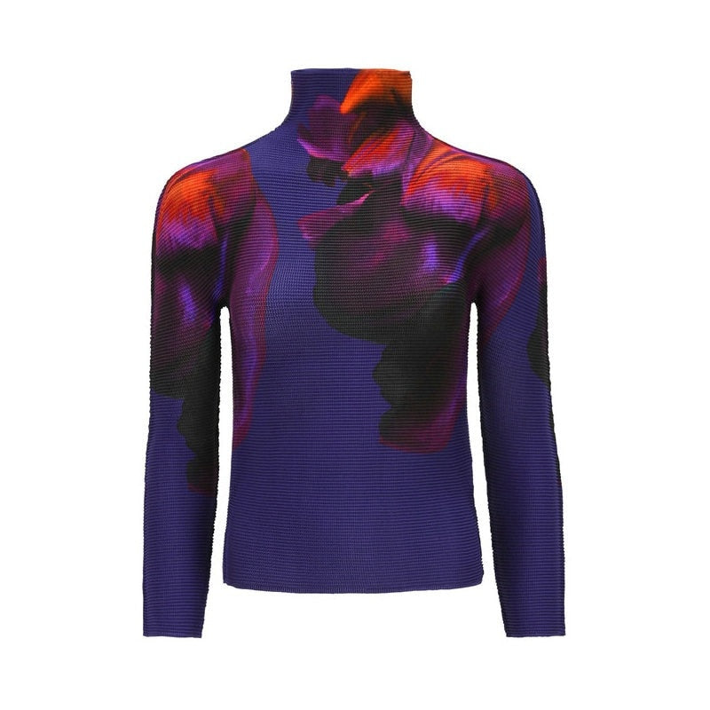 Miyake Pleated Corset Tops T-Shirt Fall Women Trendy Loose Clothing Asthetic Printed Long Sleeve Bottoming Shirt