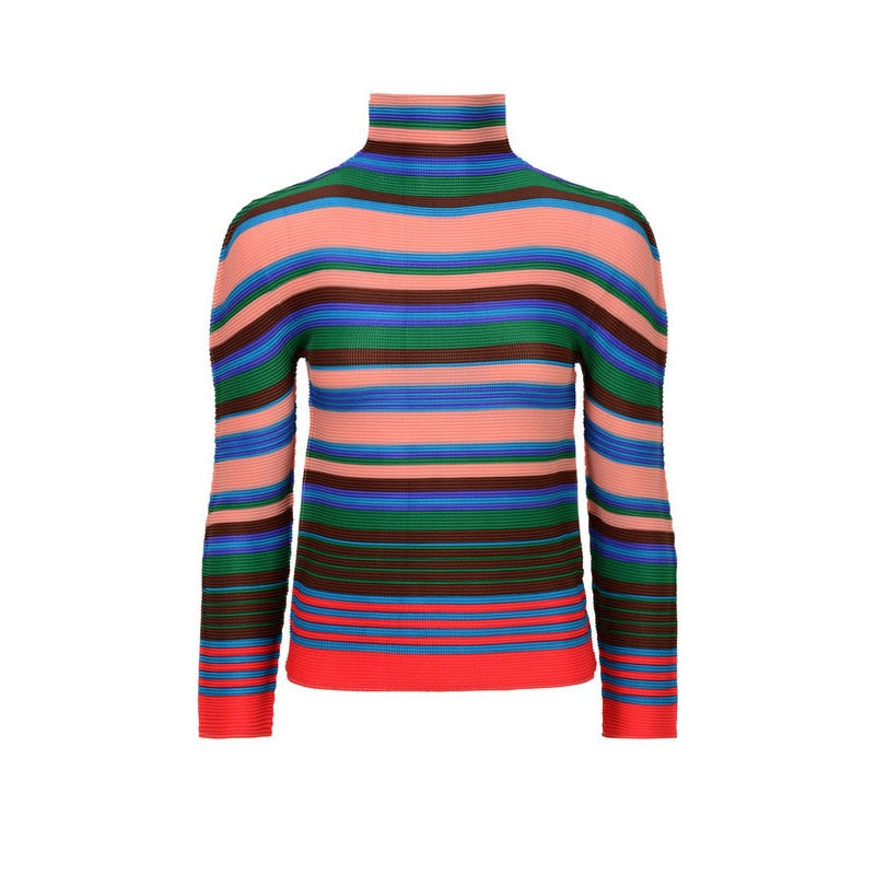 Miyake Pleated Corset Tops T-Shirt Fall Women Trendy Loose Clothing Asthetic Printed Long Sleeve Bottoming Shirt