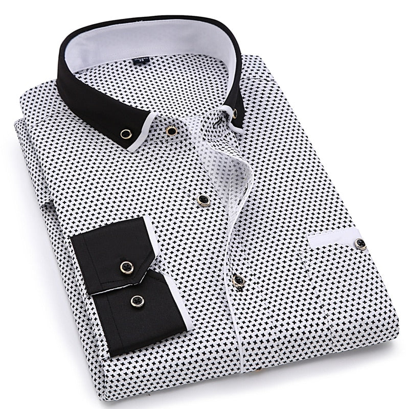 Men Fashion Casual Long Sleeved Printed shirt Slim Fit Male Social Business Dress Shirt Brand Men Clothing Soft Comfortable