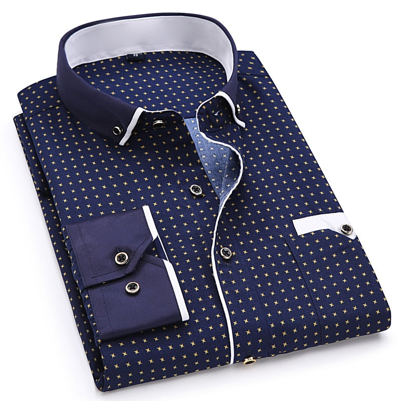 Men Fashion Casual Long Sleeved Printed shirt Slim Fit Male Social Business Dress Shirt Brand Men Clothing Soft Comfortable