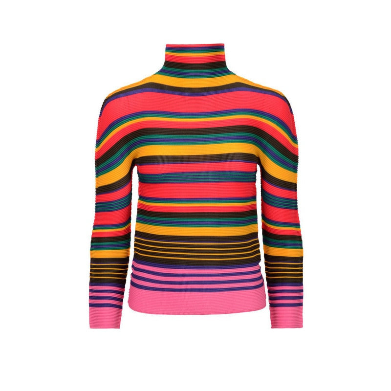 Miyake Pleated Corset Tops T-Shirt Fall Women Trendy Loose Clothing Asthetic Printed Long Sleeve Bottoming Shirt